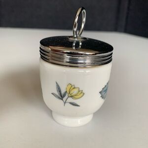 Royal Worcester Single Egg Coddler Leaf Pattern Yellow Flower Small Decorative.